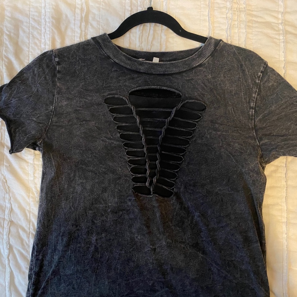 Edgy braided front acid washed t-shirt
